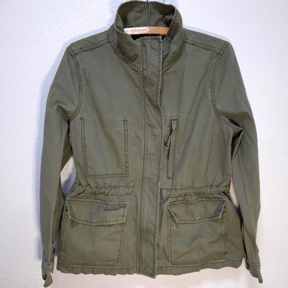 Madewell Jackets & Blazers - Madewell Cinched Waist Jacket Olive Green Canvas Zip Up Pockets Size Large